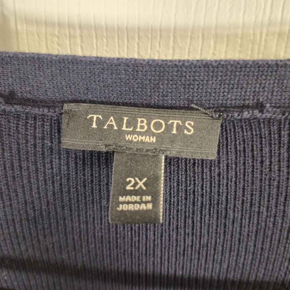 TALBOTS WOMAN 2X Navy Blue Ribbed Ruffle Hem Open Cardigan Tunic Plus Size - Picture 6 of 7